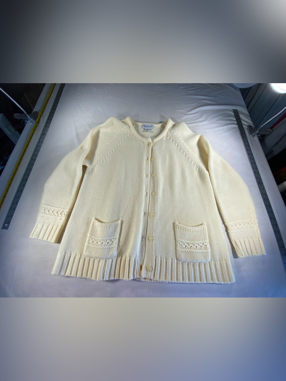 Women's XL Westbound Cream Knit Button-Up Cardigan Sweater with Pockets